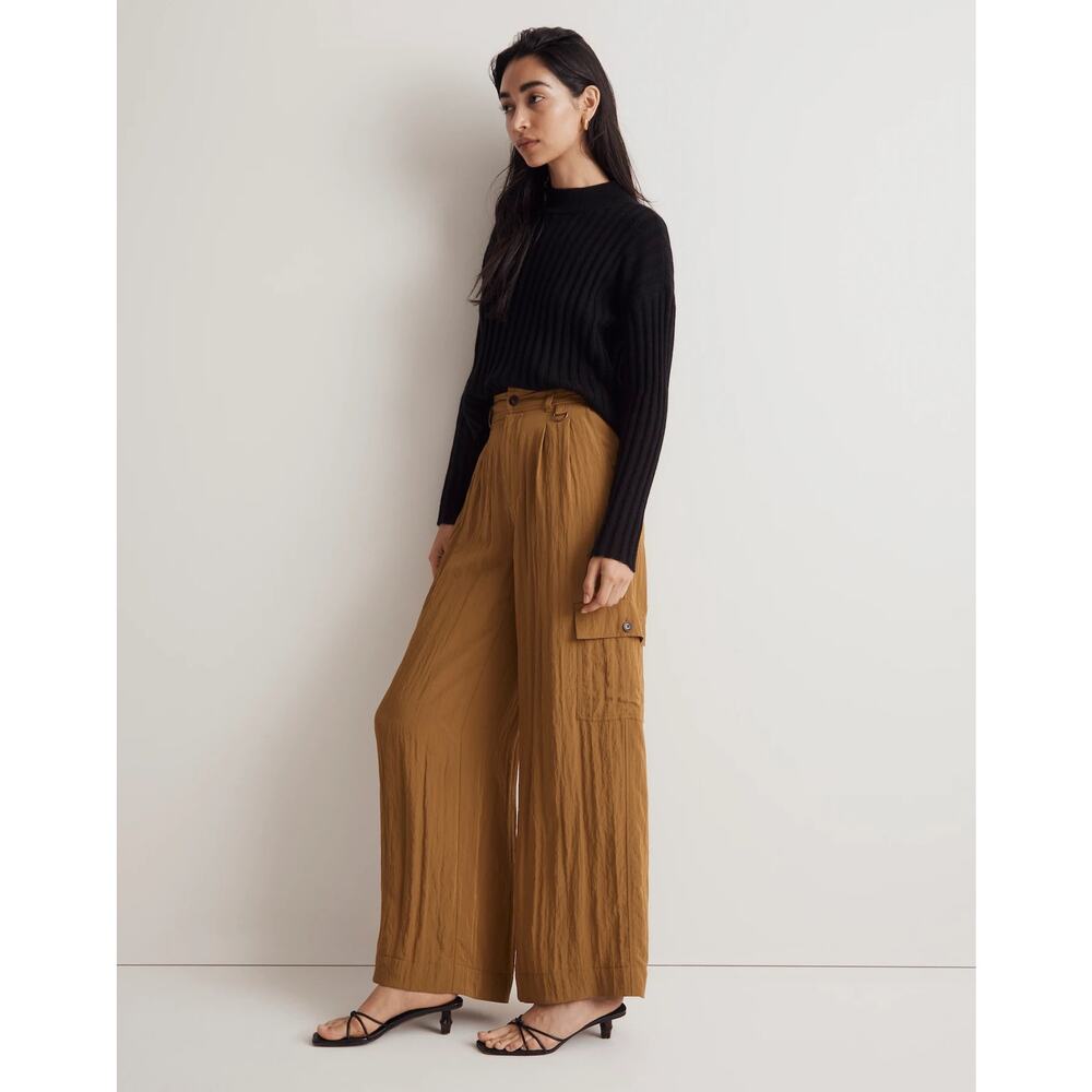Madewell Sz 12 Olive Green Harlow Wide Leg High Rise Viscose Cargo Pants solid - Picture 2 of 8
